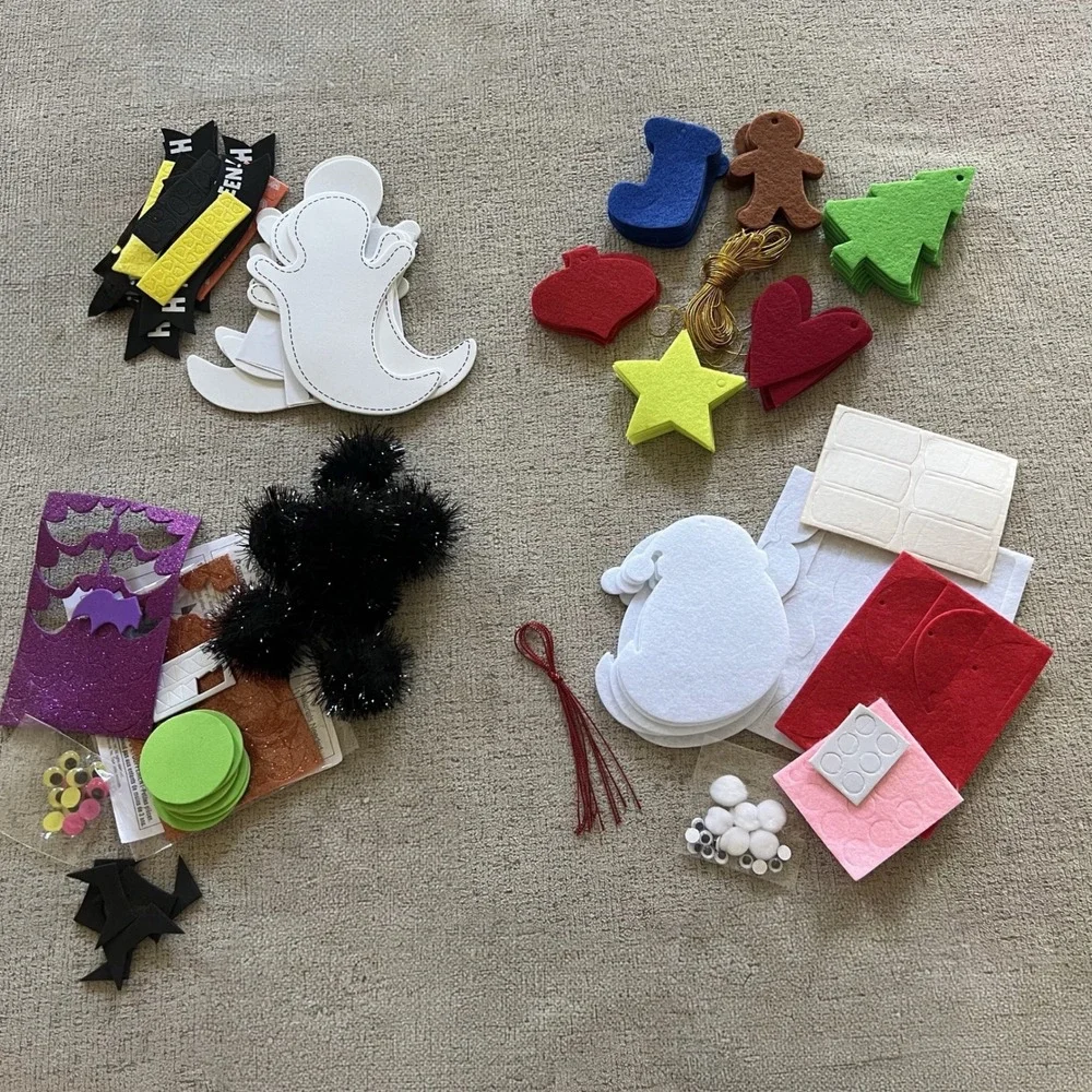 Mixed Holiday Craft Lot Felt Foam Shapes Christmas Halloween DIY Ornament Kits